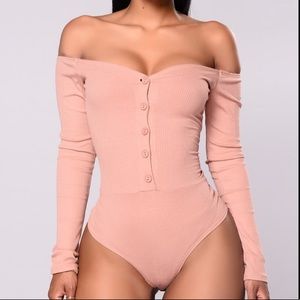 Fashion Nova off the shoulder mauve bodysuit